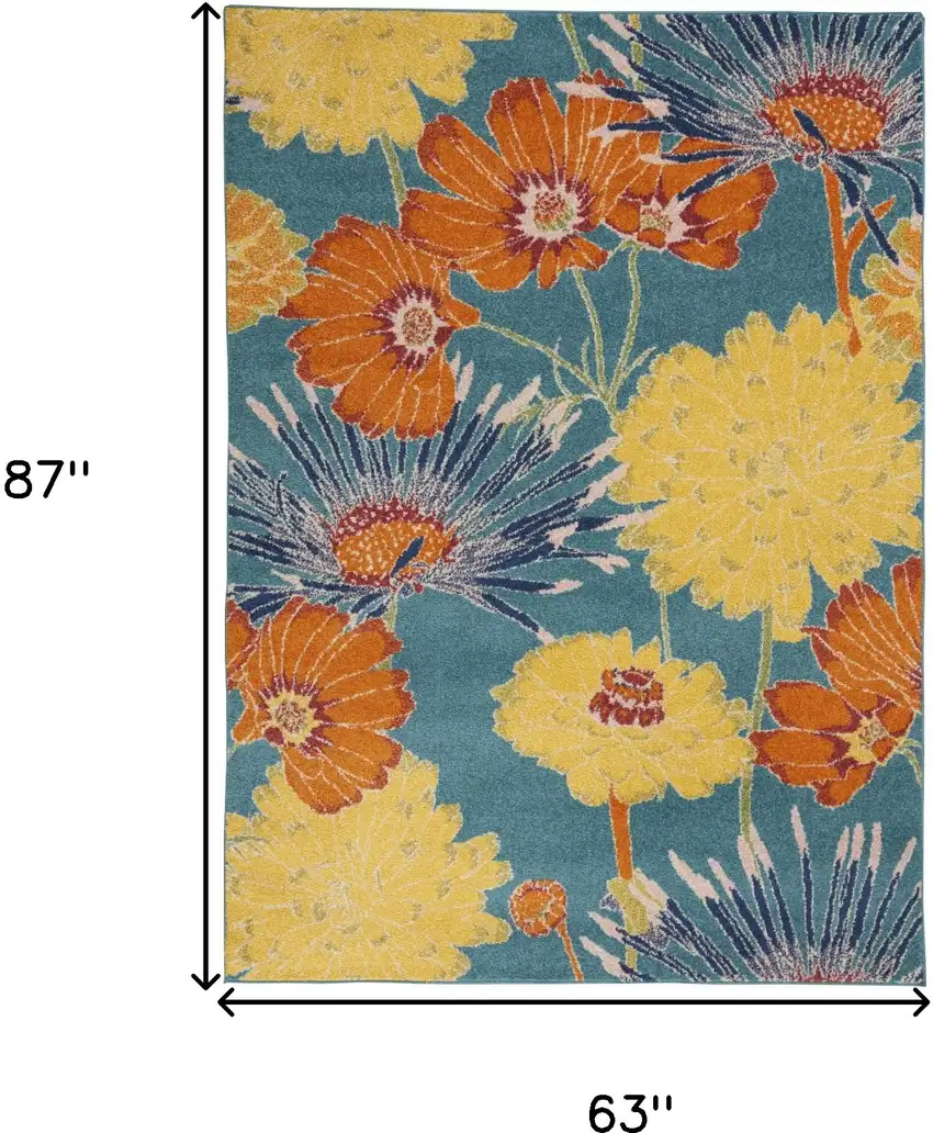 Blue Floral Power Loom Area Rug Photo 3