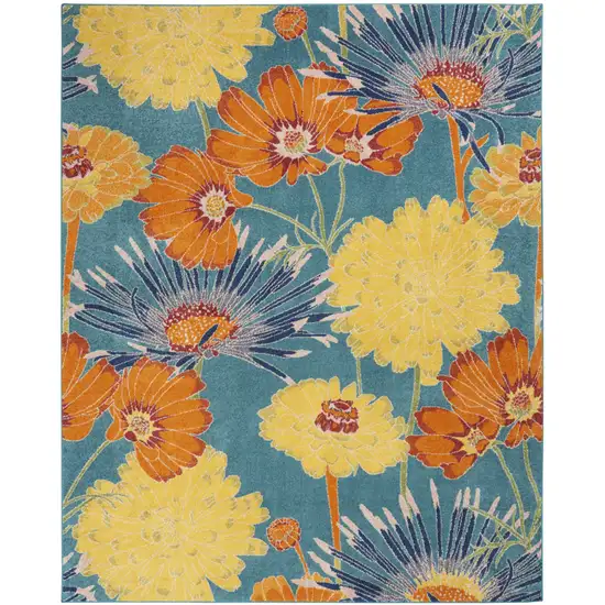 Blue Floral Power Loom Area Rug Photo 1