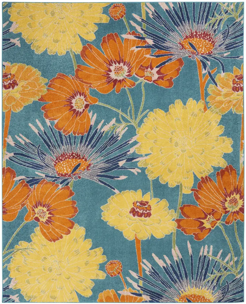 Blue Floral Power Loom Area Rug Photo 1