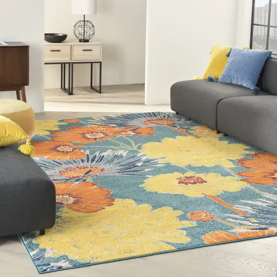 Blue Floral Power Loom Area Rug Photo 4