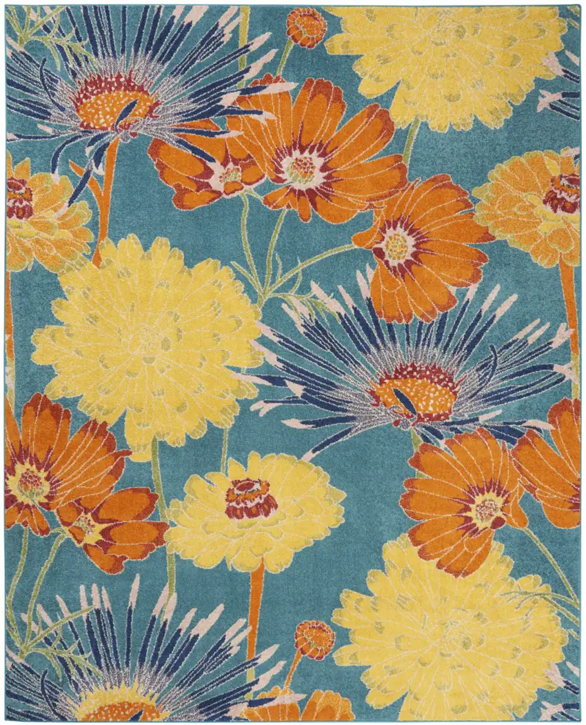Blue Floral Power Loom Area Rug Photo 4