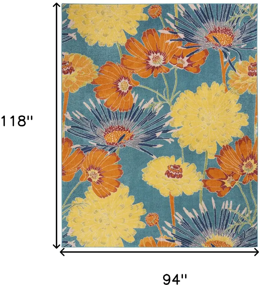 Blue Floral Power Loom Area Rug Photo 3