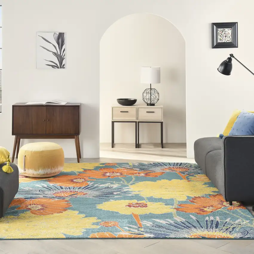 Blue Floral Power Loom Area Rug Photo 5