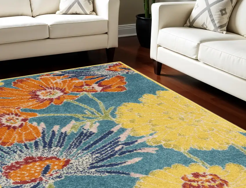 Blue Floral Power Loom Area Rug Photo 1