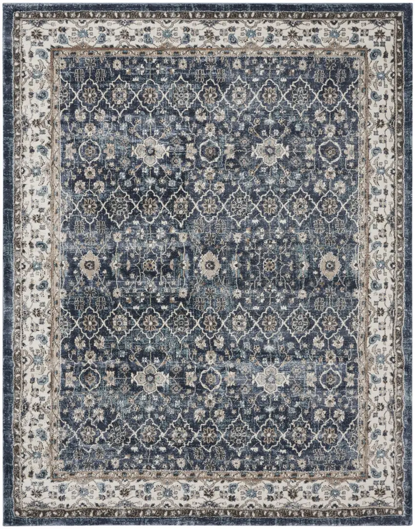Blue Floral Power Loom Area Rug Photo 2