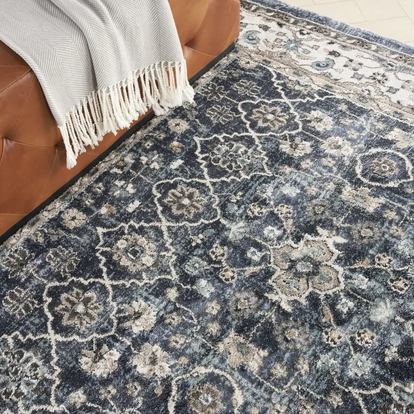 Blue Floral Power Loom Area Rug Photo 7