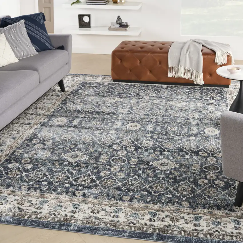 Blue Floral Power Loom Area Rug Photo 6