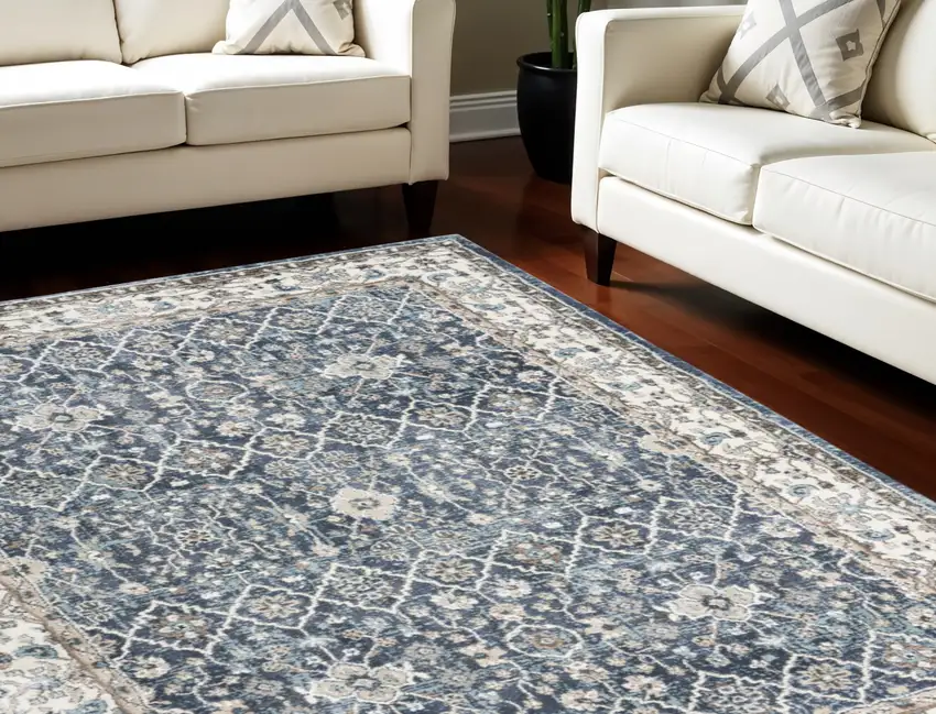 Blue Floral Power Loom Area Rug Photo 1