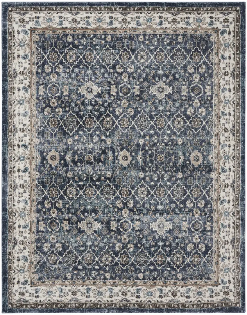 Blue Floral Power Loom Area Rug Photo 1