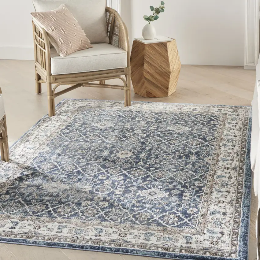 Blue Floral Power Loom Area Rug Photo 6