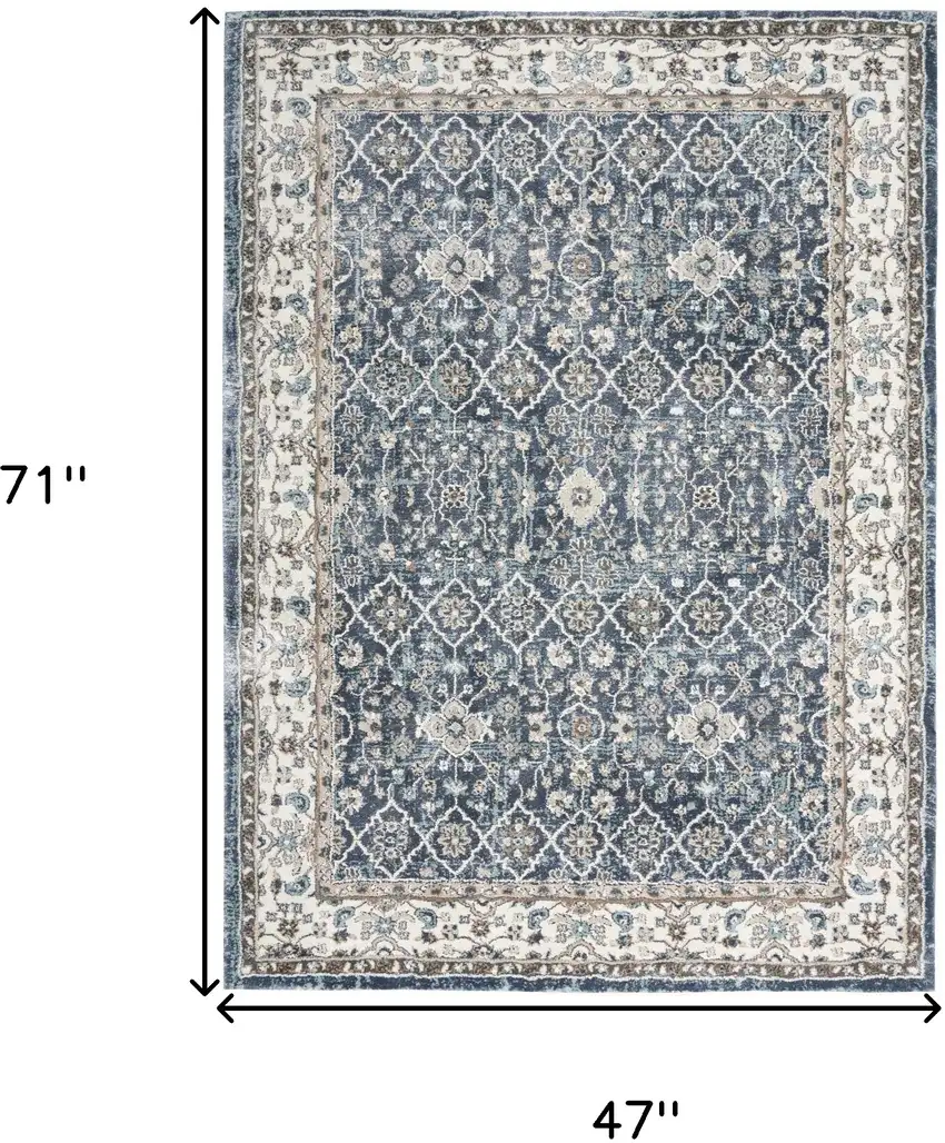 Blue Floral Power Loom Area Rug Photo 3