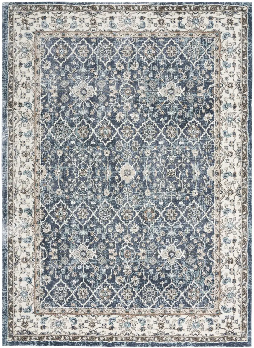 Blue Floral Power Loom Area Rug Photo 1
