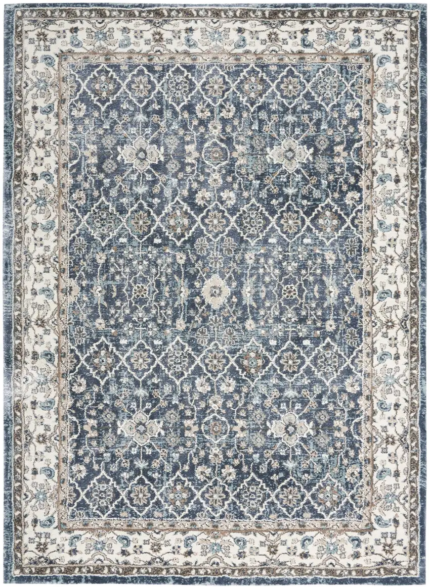 Blue Floral Power Loom Area Rug Photo 2