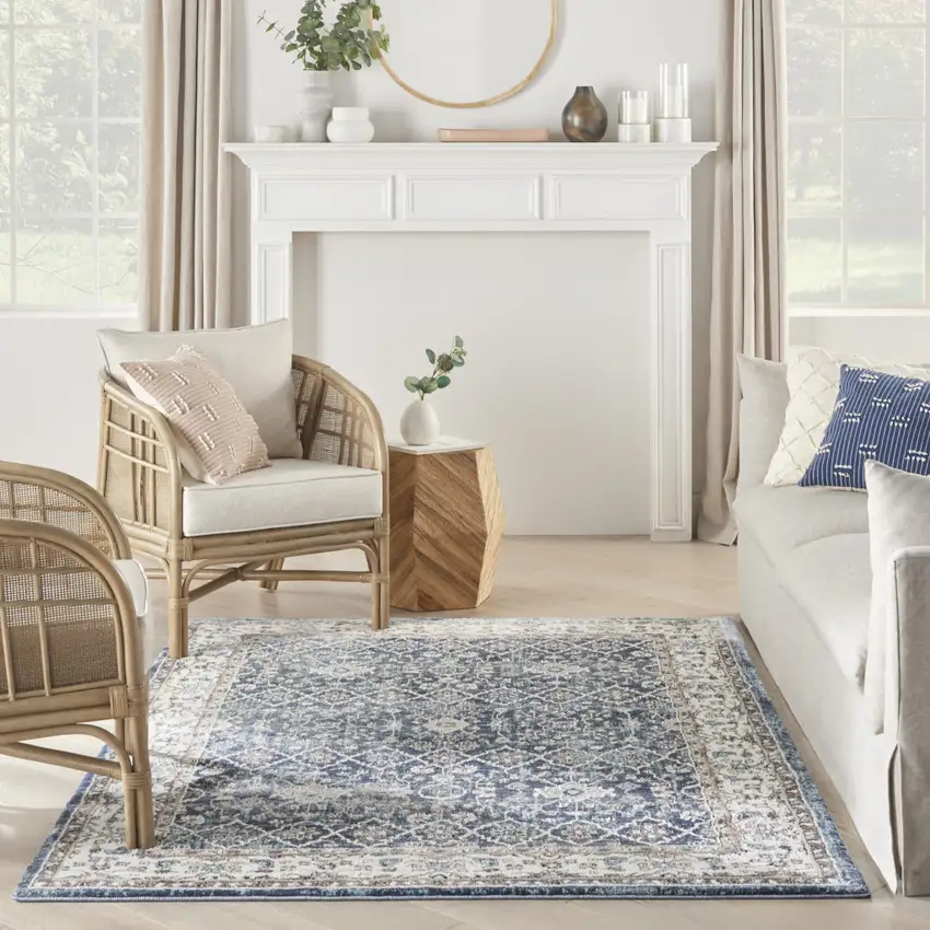 Blue Floral Power Loom Area Rug Photo 7