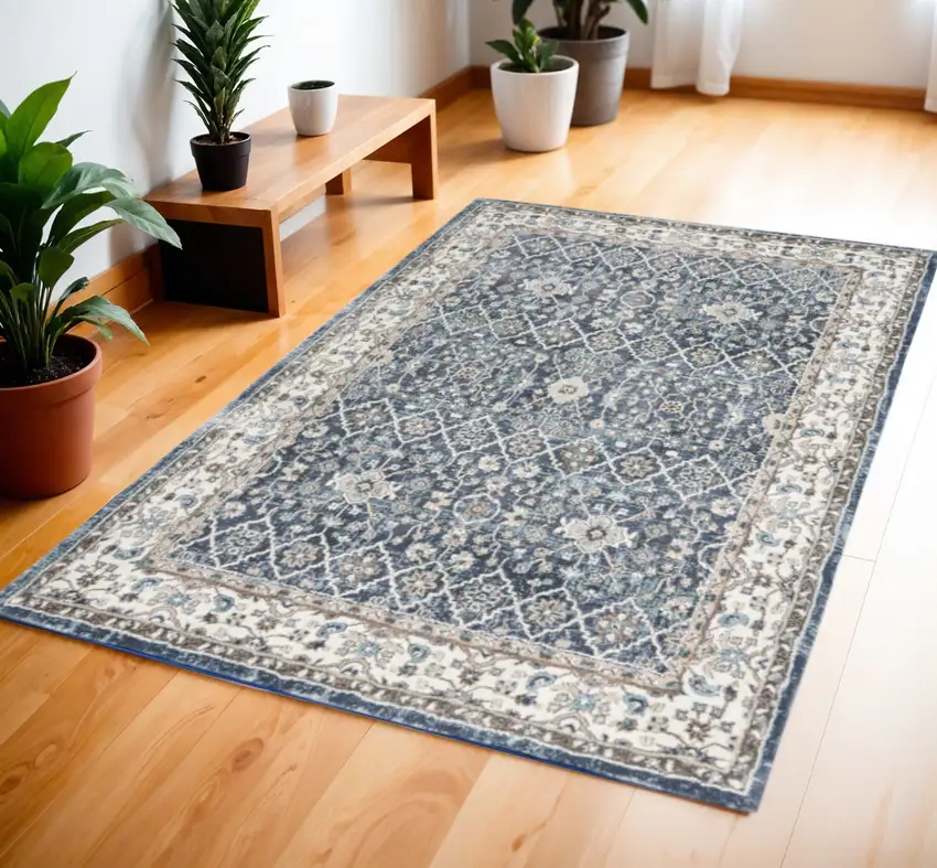 Blue Floral Power Loom Area Rug Photo 1