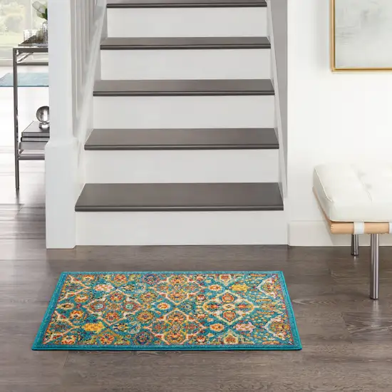 Blue Floral Power Loom Area Rug Photo 4