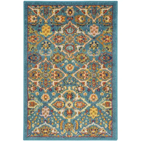 Blue Floral Power Loom Area Rug Photo 2