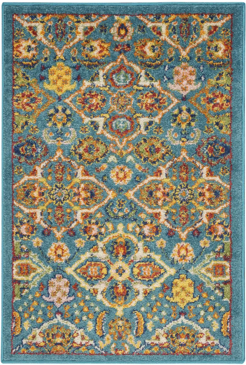 Blue Floral Power Loom Area Rug Photo 2