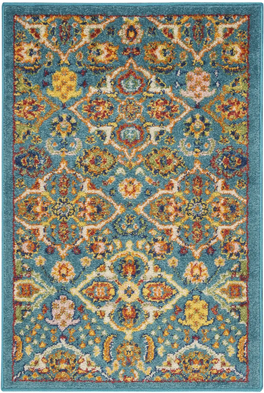 Blue Floral Power Loom Area Rug Photo 8