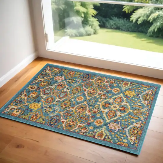 Blue Floral Power Loom Area Rug Photo 1