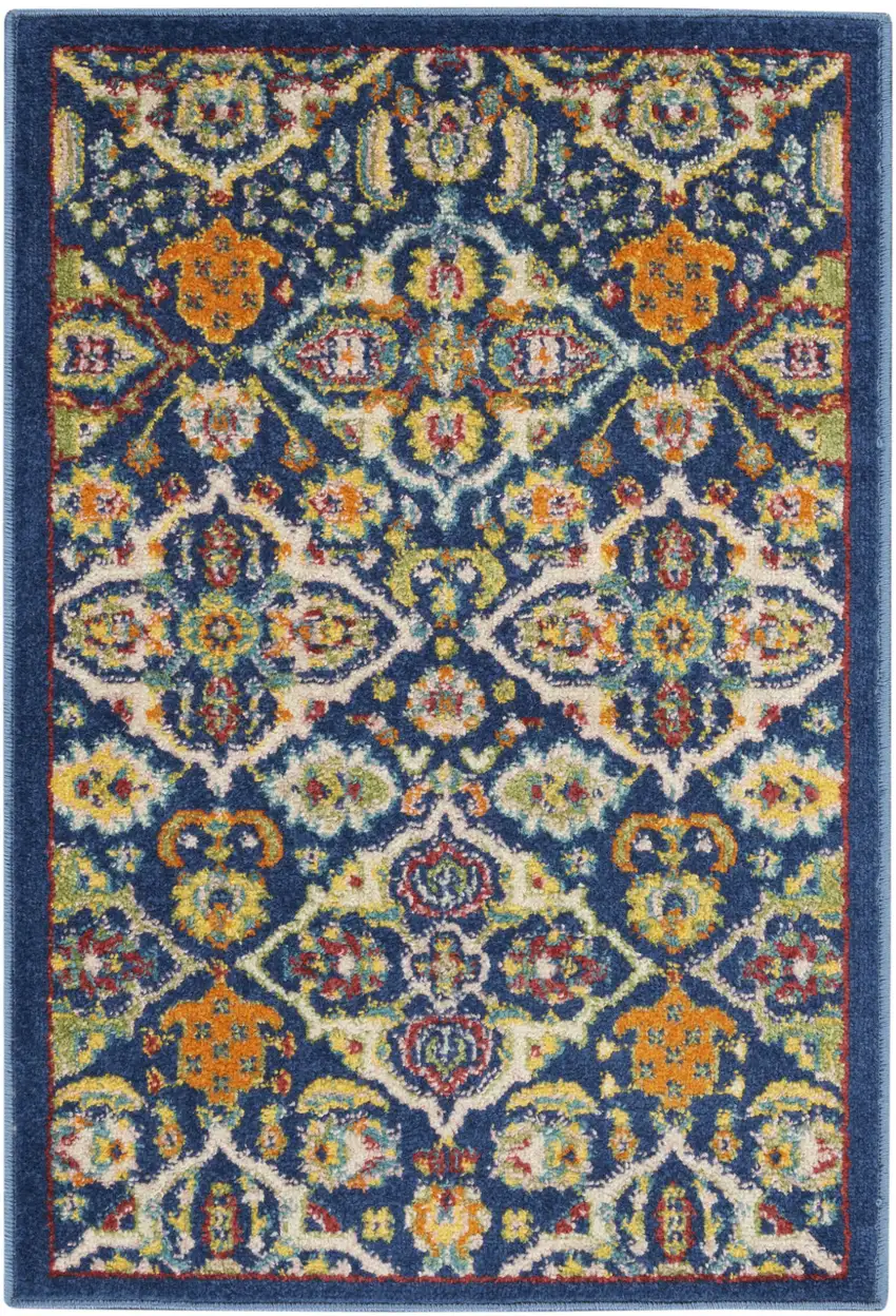 Blue Floral Power Loom Area Rug Photo 2