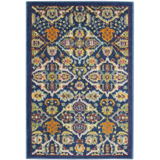 Blue Floral Power Loom Area Rug Photo 1