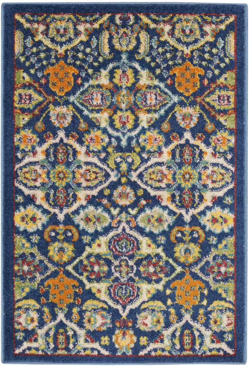 Blue Floral Power Loom Area Rug Photo 1