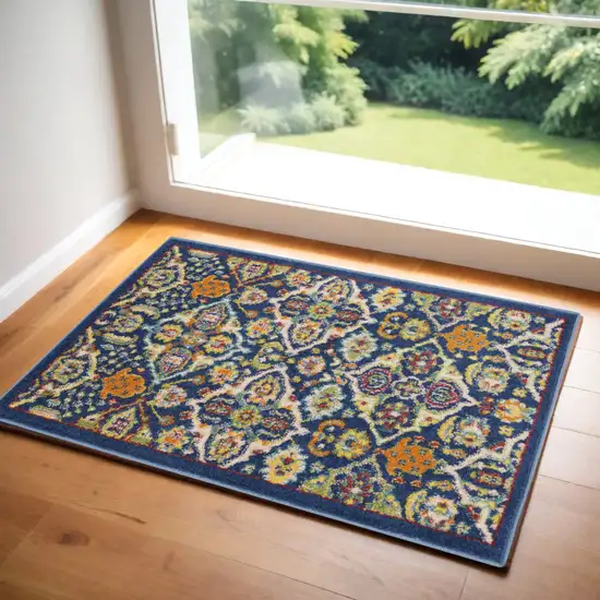 Blue Floral Power Loom Area Rug Photo 1