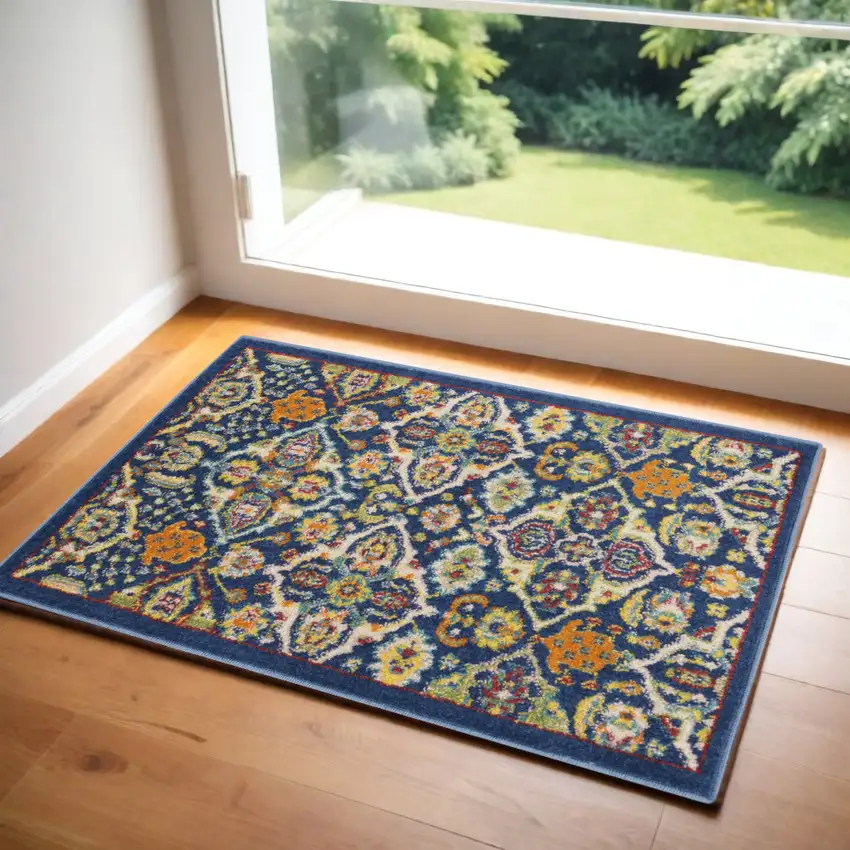 Blue Floral Power Loom Area Rug Photo 1