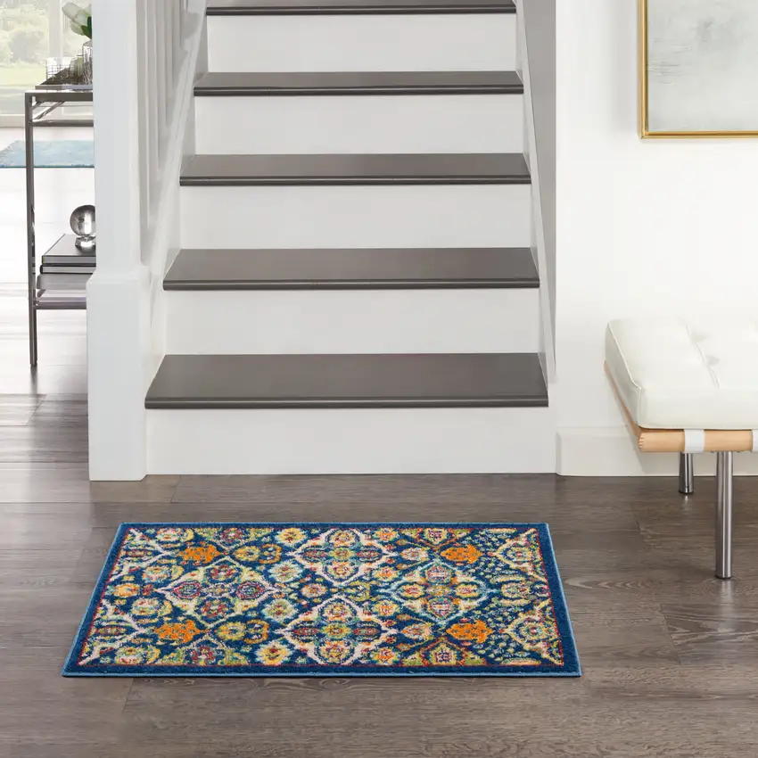 Blue Floral Power Loom Area Rug Photo 6