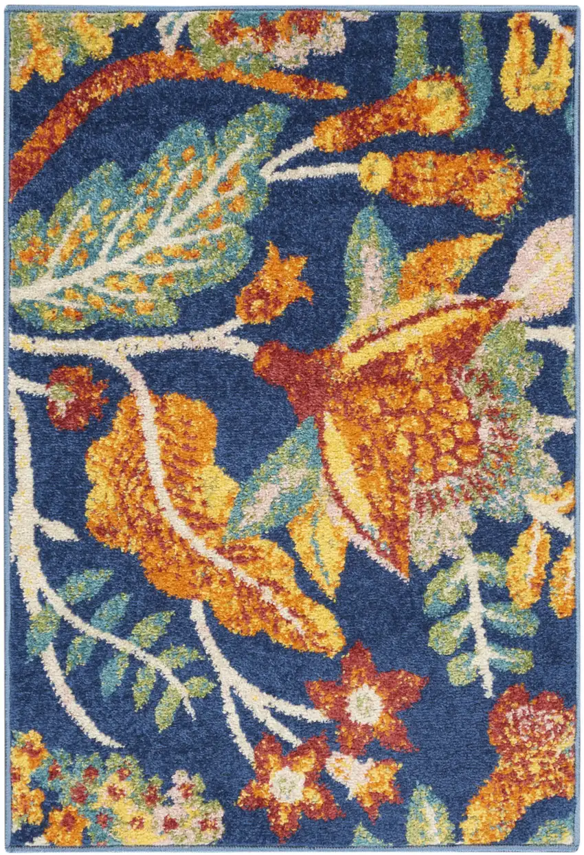 Blue Floral Power Loom Area Rug Photo 1