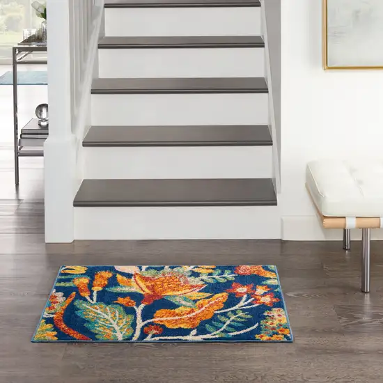 Blue Floral Power Loom Area Rug Photo 5