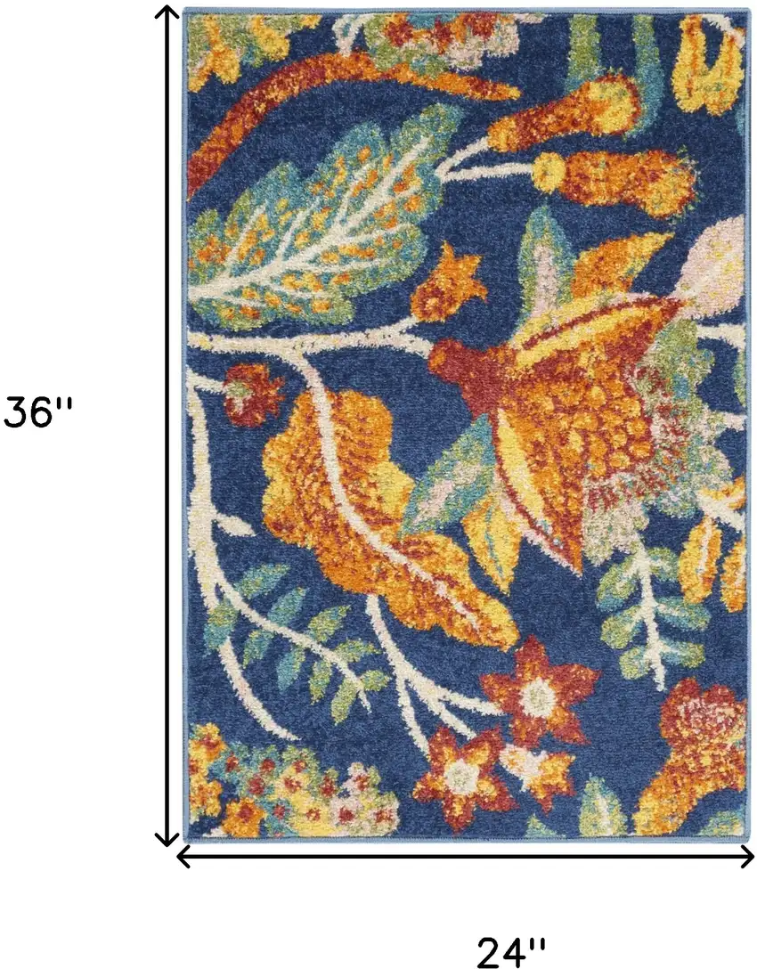 Blue Floral Power Loom Area Rug Photo 3