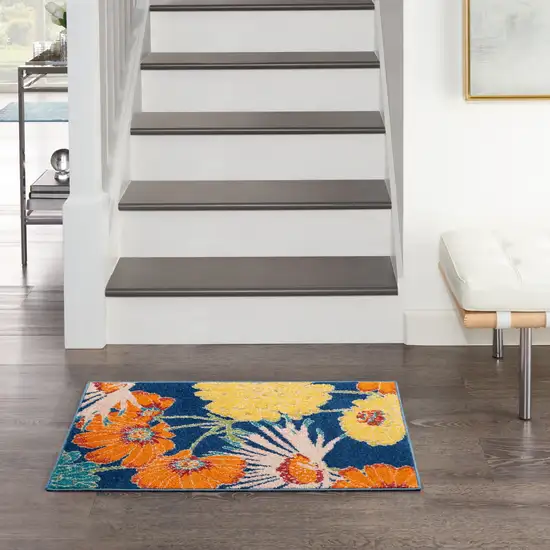 Blue Floral Power Loom Area Rug Photo 5