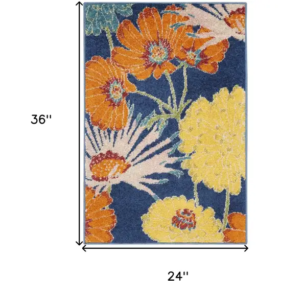 Blue Floral Power Loom Area Rug Photo 3