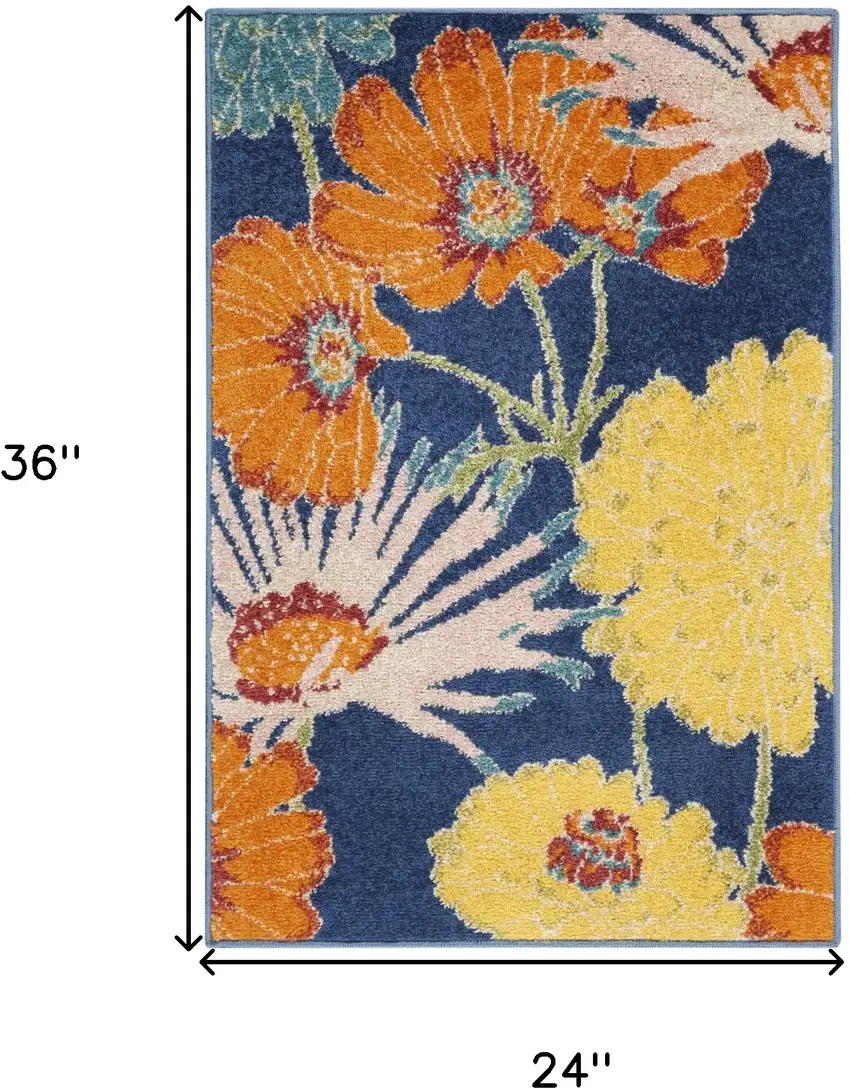 Blue Floral Power Loom Area Rug Photo 3