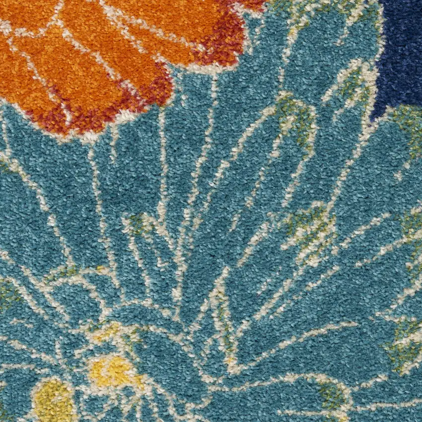 Blue Floral Power Loom Area Rug Photo 2