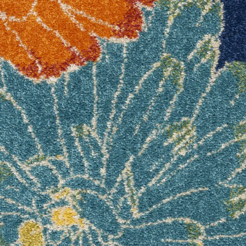 Blue Floral Power Loom Area Rug Photo 6