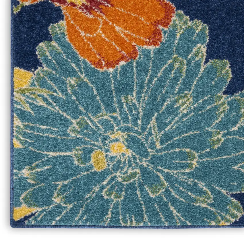 Blue Floral Power Loom Area Rug Photo 8
