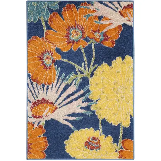 Blue Floral Power Loom Area Rug Photo 1