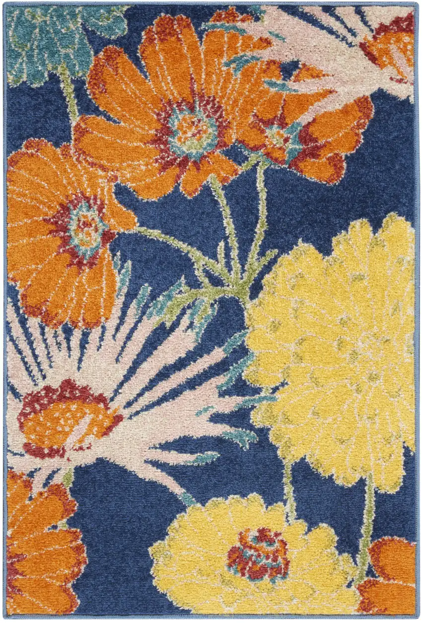 Blue Floral Power Loom Area Rug Photo 1