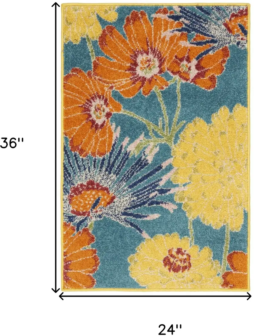 Blue Floral Power Loom Area Rug Photo 3