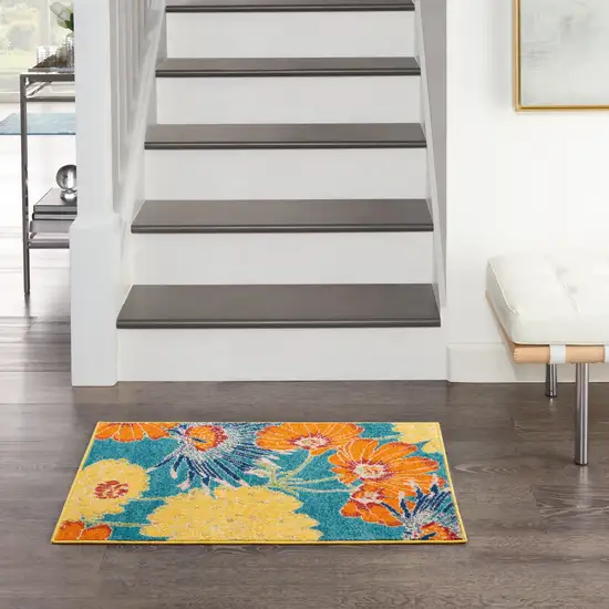 Blue Floral Power Loom Area Rug Photo 5