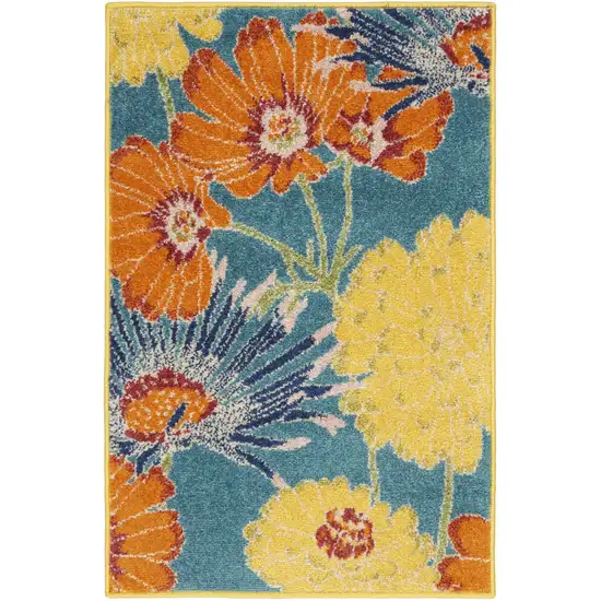 Blue Floral Power Loom Area Rug Photo 1