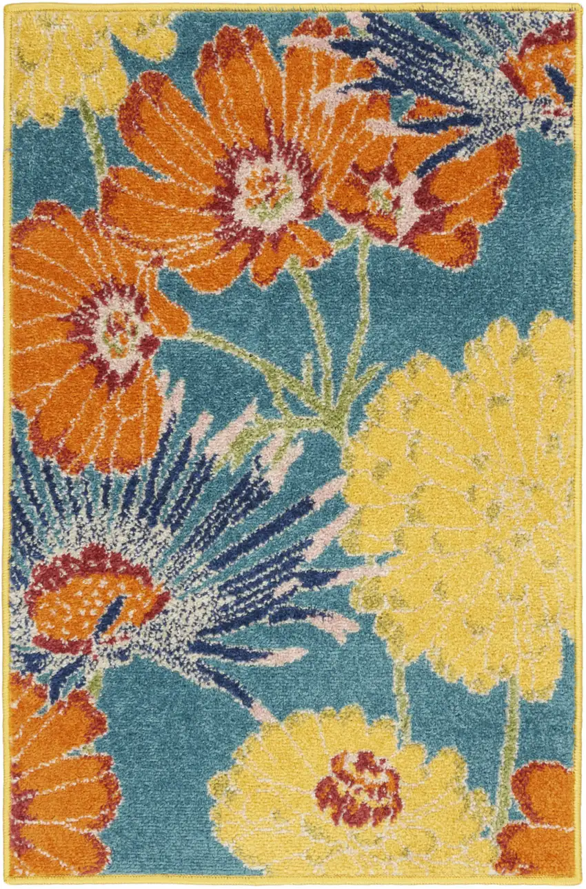 Blue Floral Power Loom Area Rug Photo 1
