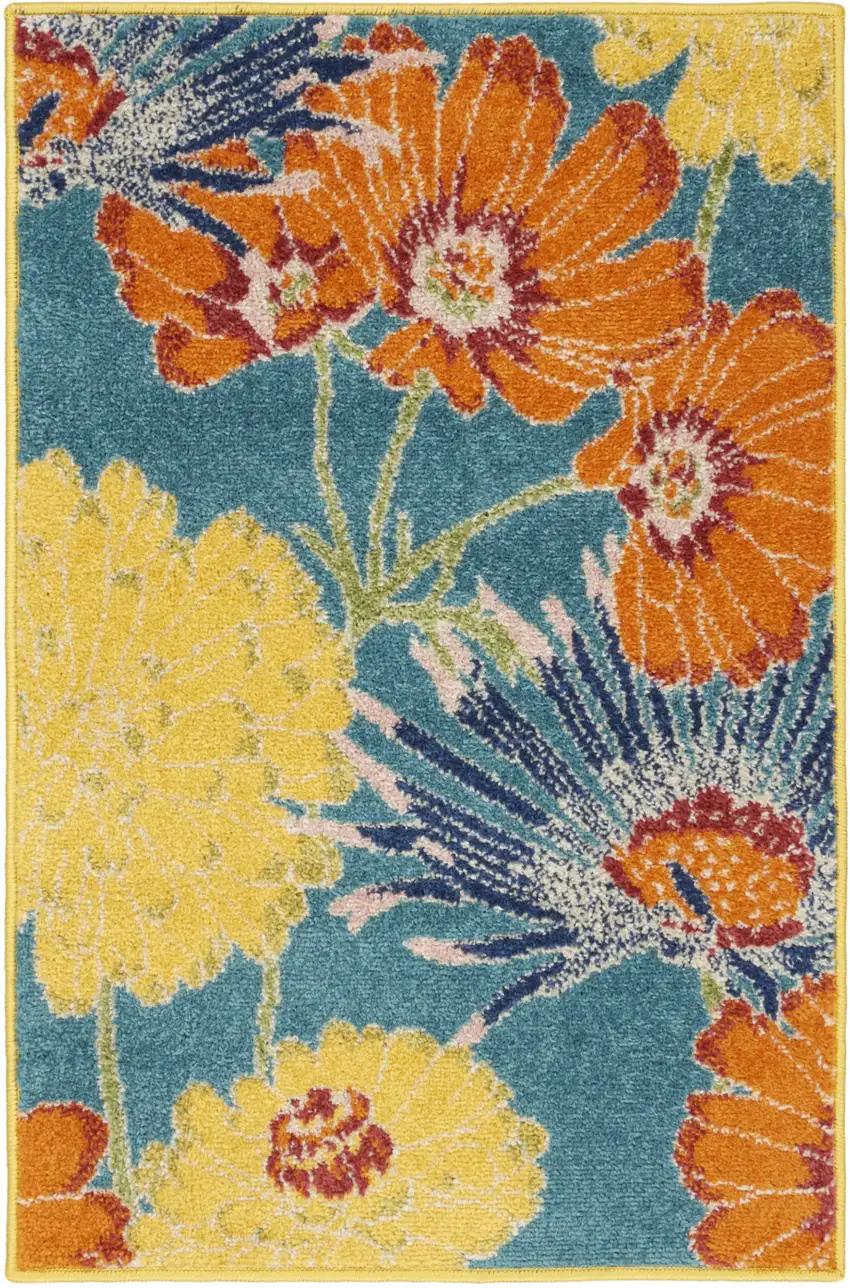 Blue Floral Power Loom Area Rug Photo 4