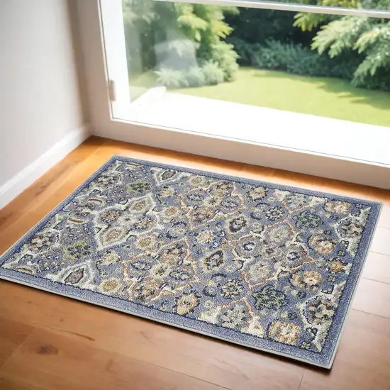 Blue Floral Power Loom Area Rug Photo 1