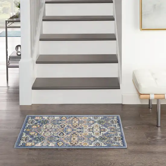 Blue Floral Power Loom Area Rug Photo 6