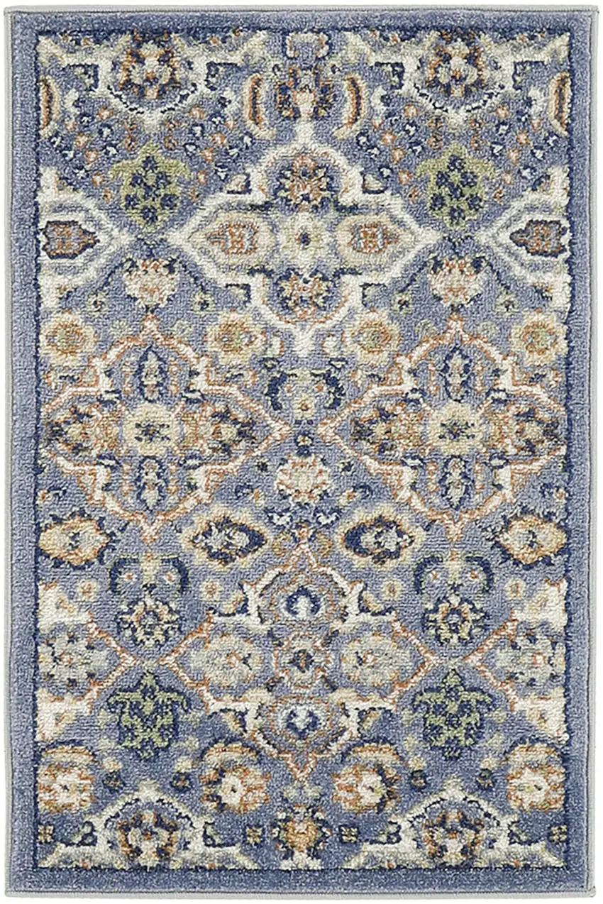 Blue Floral Power Loom Area Rug Photo 1