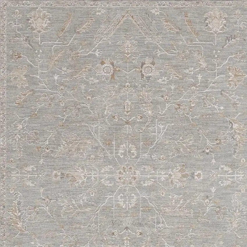 Blue Floral Power Loom Distressed Area Rug With Fringe Photo 4